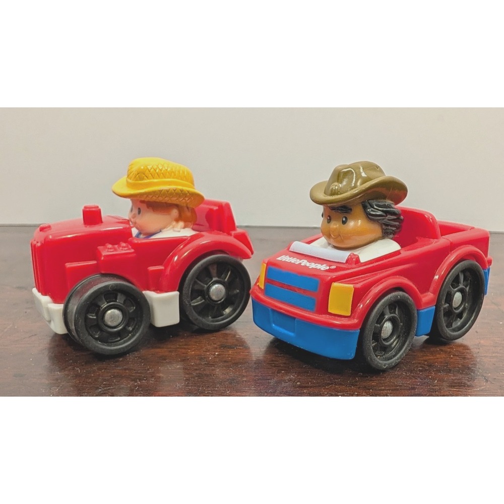 Fisher Price Little People Vehicle Lot of 2 Red Tractor Pickup Truck Cowboy Farm